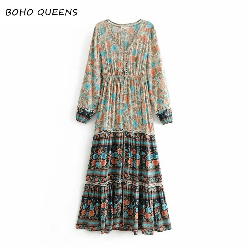 Boho chic women vintage Floral print sashes beach Bohemian Robe maxi dress Ladies cross V neck Summer dress vestido 
Boho chic women vintage Floral print sashes beach Bohemian Robe maxi dress Ladies cross V neck Summer dress vestido