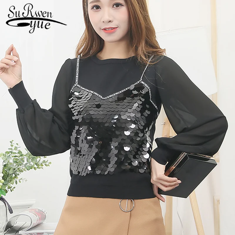 womens tops and blouses plus size New 2019 Sequined suspender fake two-piece sweater female chiffon long-sleeved shirt 2239 50
womens tops and blouses plus size New 2019 Sequined suspender fake two-piece sweater female chiffon long-sleeved shirt 2239 50
