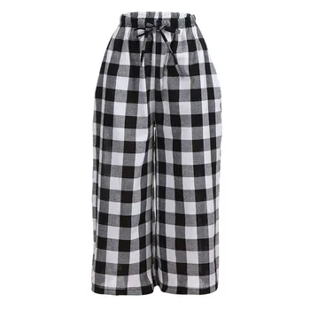Women Boho Cotton Check Plaid Long Pants Elastic Waist Baggy Wide Leg Pockets Loose Casual Trousers New Fashion c0314
Women Boho Cotton Check Plaid Long Pants Elastic Waist Baggy Wide Leg Pockets Loose Casual Trousers New Fashion c0314