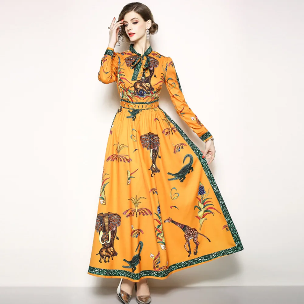 Floral Long Sleeve Maxi Dress Women Elegant Elephant Alligator Giraffe Robe Longue Femme 2018 Lace Up Shirt Dress Summer Autumn
Floral Long Sleeve Maxi Dress Women Elegant Elephant Alligator Giraffe Robe Longue Femme 2018 Lace Up Shirt Dress Summer Autumn