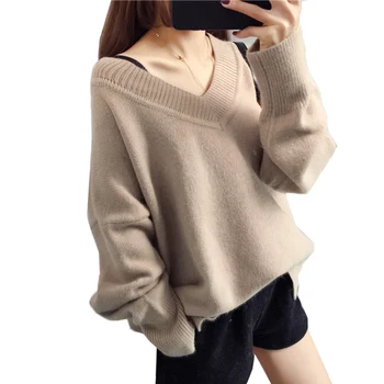 2018 New Women Knit Sweater Pullover V-Neck Sexy Long Sleeve Loose Female Top Autumn Winter Clothes Solid Sweater Jumper AA269
2018 New Women Knit Sweater Pullover V-Neck Sexy Long Sleeve Loose Female Top Autumn Winter Clothes Solid Sweater Jumper AA269