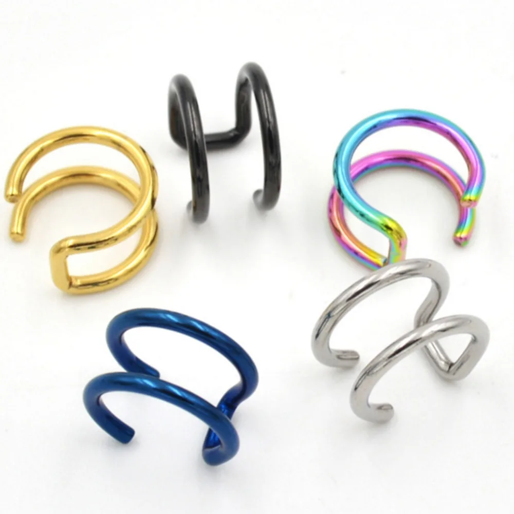 2PCS Clip On Wrap Earring Tragus Stainless Steel 2 Rings Ear Cuff nose ring Fake Piercing Body Jewelry Dilataciones Falsas | Украшения и