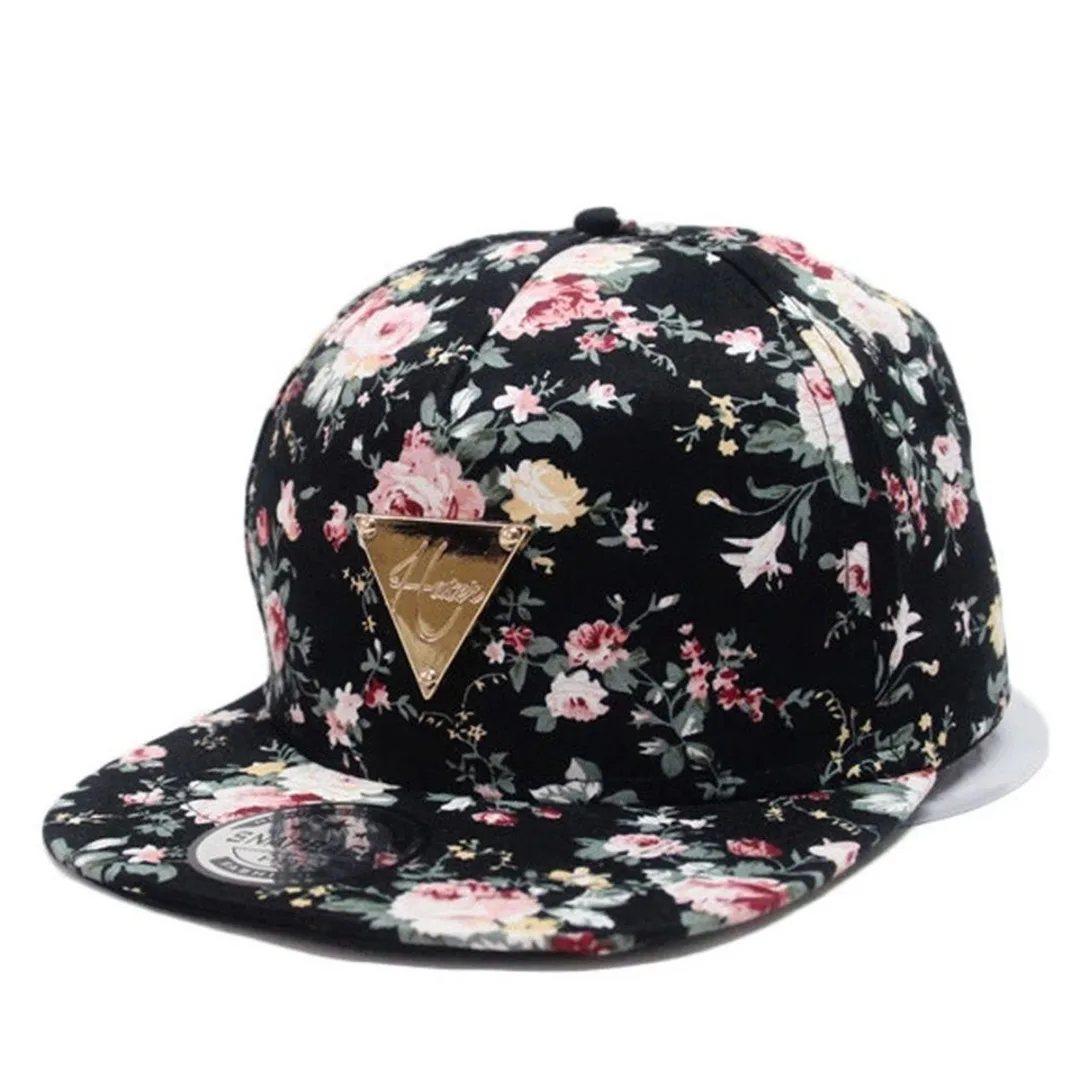 NaroFace Women Floral Flower Print Snapback Hip-Hop Hat Flat Adjustable Cotton Baseball Caps Sun Hats 4Colors