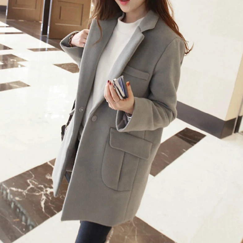 Korean New Thin Wool Blend Coat Women Long Sleeve Turn-down Collar Outwear Jacket Casual Autumn Winter gray Elegant Overcoat
Korean New Thin Wool Blend Coat Women Long Sleeve Turn-down Collar Outwear Jacket Casual Autumn Winter gray Elegant Overcoat