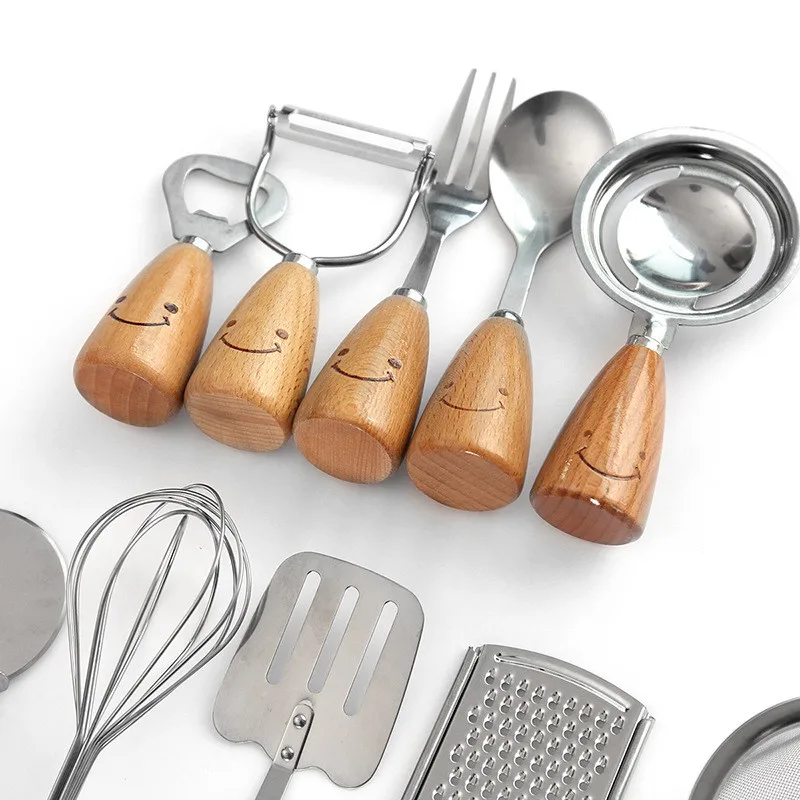 Smile Tableware Wooden Handle Stainless Steel Fork Spoon Spatula Egg Beater Kitchen Cooking Tools Kitchenware HHY0
Smile Tableware Wooden Handle Stainless Steel Fork Spoon Spatula Egg Beater Kitchen Cooking Tools Kitchenware HHY0