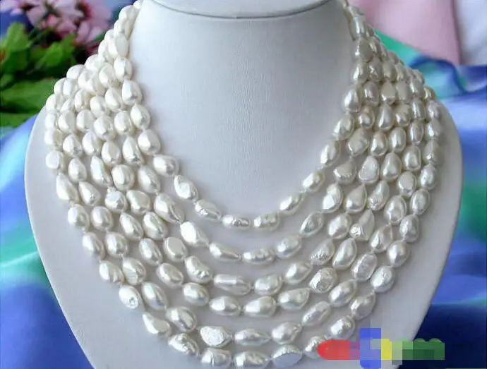 

FREE SHIPPING HOT sell new Style >>>>6ROW 14MM WHITE BAROQUE FRESHWATER CULTURED PEARL NECKLACE