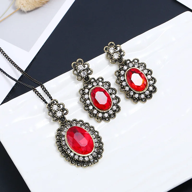 Модные украшения набор из свадебных серег и ожерелий для женщин красные черные с