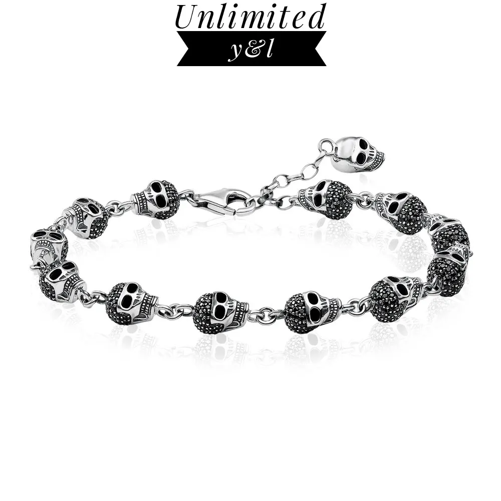 Skull Link Chain Bracelets 925 Sterling Silver Women Men Thomas Style Black CZ Skeleton Fashion Good Jewelry 2019 New Arrivals
Skull Link Chain Bracelets 925 Sterling Silver Women Men Thomas Style Black CZ Skeleton Fashion Good Jewelry 2019 New Arrivals
