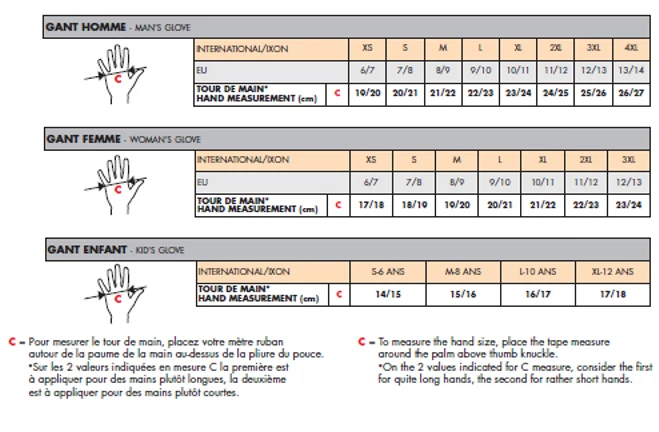 Ixon Size Chart