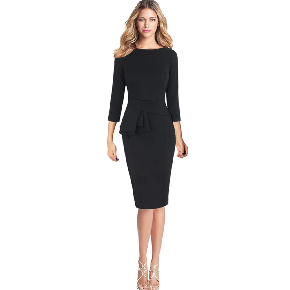 Women Winter dress Elegant Frill Peplum vestido para mulheres 3/4 Gown Slim black Sleeve Work Business Party Sheath Dress #15
Women Winter dress Elegant Frill Peplum vestido para mulheres 3/4 Gown Slim black Sleeve Work Business Party Sheath Dress #15