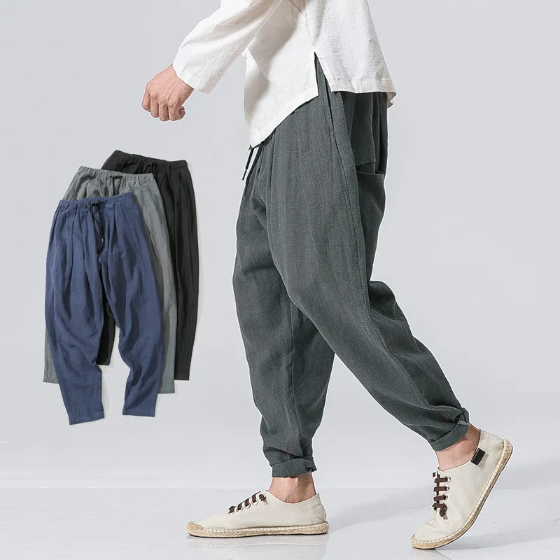 Korean version of the original cotton and linen casual wild pants autumn Chinese men's loose linen trousers low waist pants
Korean version of the original cotton and linen casual wild pants autumn Chinese men's loose linen trousers low waist pants