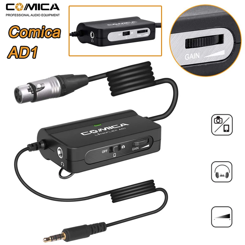 

Comica AD1 Microphone for DSLR Cameras Camcorders Smartphones Phone Preamp XLR to 3.5mm Audio Adapter xlr to TRS/TRRS Adapter