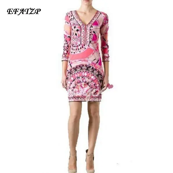 2016 Autumn Dress Ladies' Geometric Print 3/4 Sleeve Knee Length Casual Stretch Day Dress Jersey Silk Dress
2016 Autumn Dress Ladies' Geometric Print 3/4 Sleeve Knee Length Casual Stretch Day Dress Jersey Silk Dress