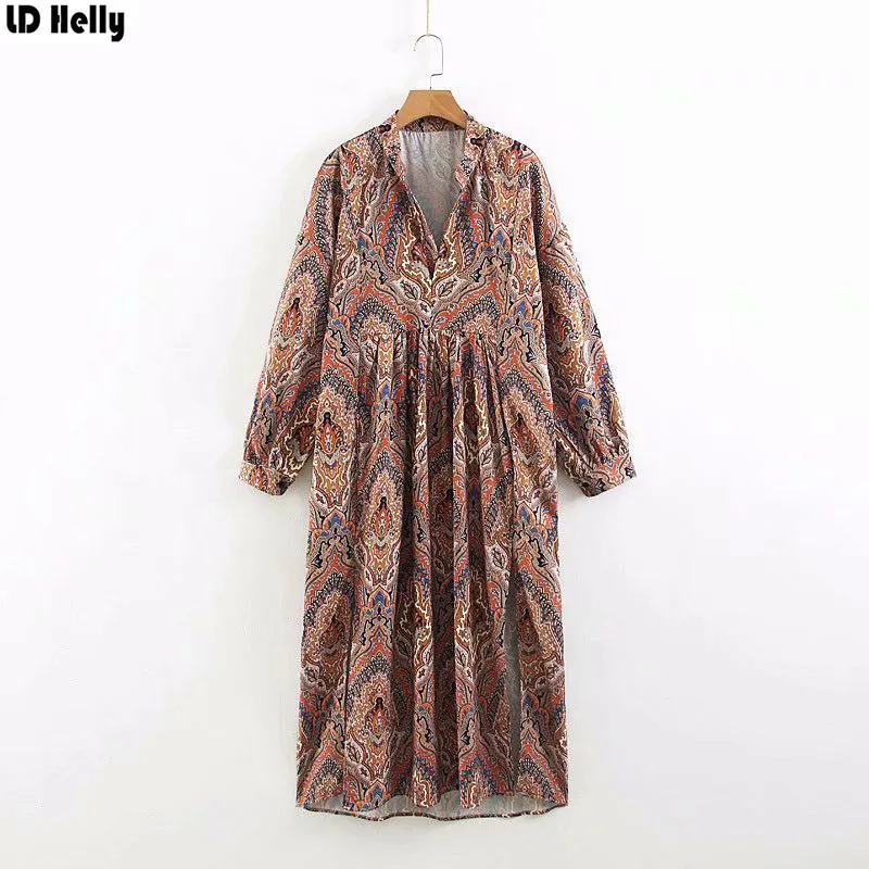 LD Helly Fashion 2019 Women Vintage Print Dresses Autumn Split Design V-Neck Full Sleeve Straight Midi Dress Female Vestidos
LD Helly Fashion 2019 Women Vintage Print Dresses Autumn Split Design V-Neck Full Sleeve Straight Midi Dress Female Vestidos