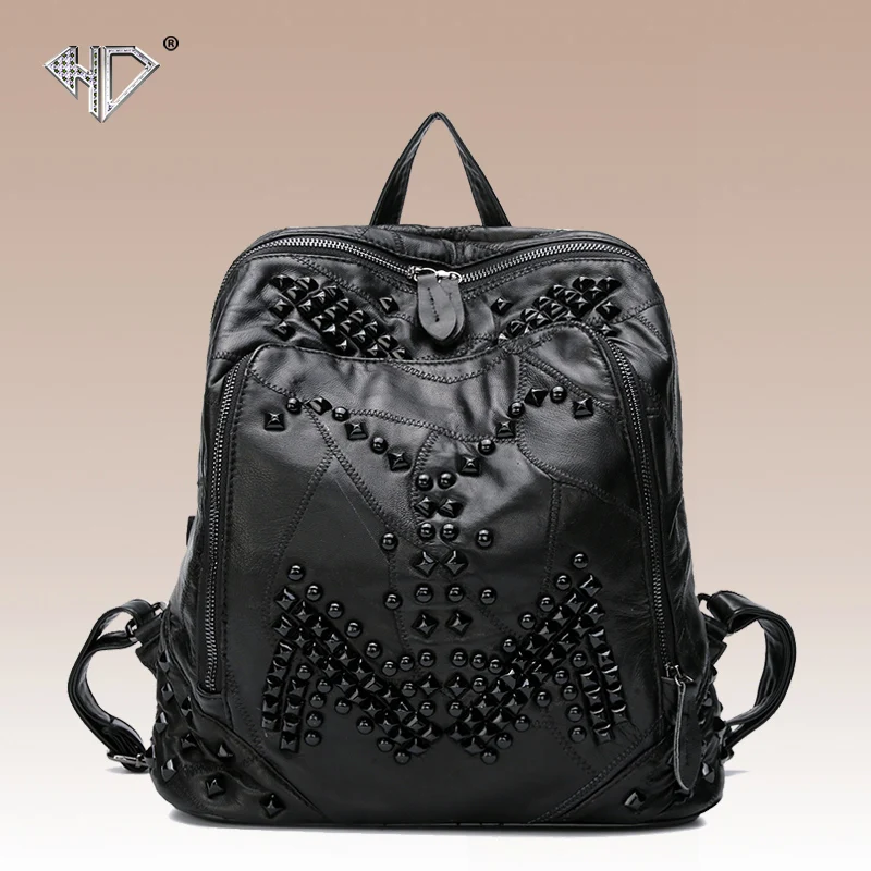Punk style genuine leather sheepskin women's backpack fashion rivet school bag casual backpack black color
Punk style genuine leather sheepskin women's backpack fashion rivet school bag casual backpack black color