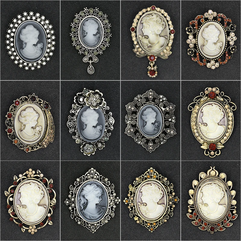 Factory Direct Sale Assorted Styles Crystal Rhinestones Cameo Vintage Brooch Pins for Women in Antique Gold / Silver Colors
Factory Direct Sale Assorted Styles Crystal Rhinestones Cameo Vintage Brooch Pins for Women in Antique Gold / Silver Colors