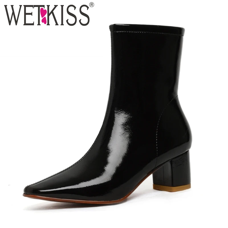 WETKISS High Heels Thick Ankle Boots Women Short Boot Patent Pu Shoes Female Office Shoes Ladies Square Toe Shoes Winter 2019
WETKISS High Heels Thick Ankle Boots Women Short Boot Patent Pu Shoes Female Office Shoes Ladies Square Toe Shoes Winter 2019