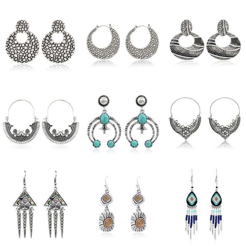 Retro Exaggerated Hollow Antique Round Pendant Earrings Lychee Pattern Crescent Shaped Spiral Geometry Bohemian Ethnic jewelry
Retro Exaggerated Hollow Antique Round Pendant Earrings Lychee Pattern Crescent Shaped Spiral Geometry Bohemian Ethnic jewelry