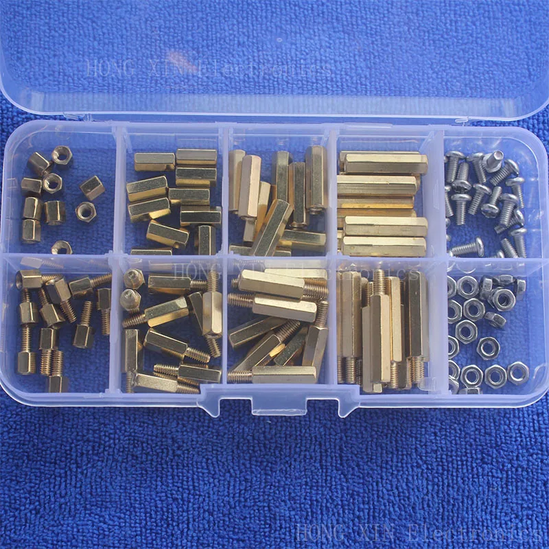 

120Pcs/M3 PCB Threaded Female Brass Standoff Spacer Board Hex Screws Nut Assortment Box kit set