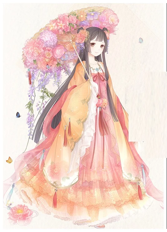 

Hua Yue Yao Miracle Nikki Series Gorgeous Wide Hem Digital Print Chiffon Costume Hanfu Cosplay Lolita Hanfu