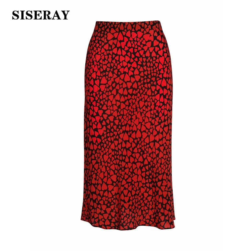 

Hidden Elasticized Slip Style Women Skirt New 2018 Heart Print High Waist Midi Skirts Female Lady Saias 3/4 Length Vintage Skirt