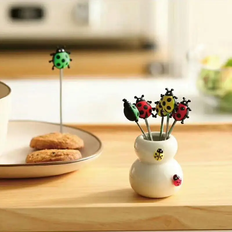 Home Kitchen Tools Cute Ladybug Silicone Fruit Fork Set Creative Animal Beetle Fruit Sign Food Fork Fashion Small Fork 6 Pack
Home Kitchen Tools Cute Ladybug Silicone Fruit Fork Set Creative Animal Beetle Fruit Sign Food Fork Fashion Small Fork 6 Pack