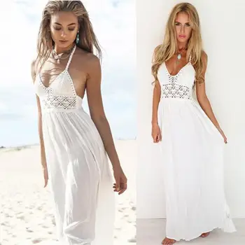 2019 Women Summer Fashion Dress Women Beach Crochet Backless Bohemian Halterneck Evening Party Maxi Long Dress vestidos
2019 Women Summer Fashion Dress Women Beach Crochet Backless Bohemian Halterneck Evening Party Maxi Long Dress vestidos