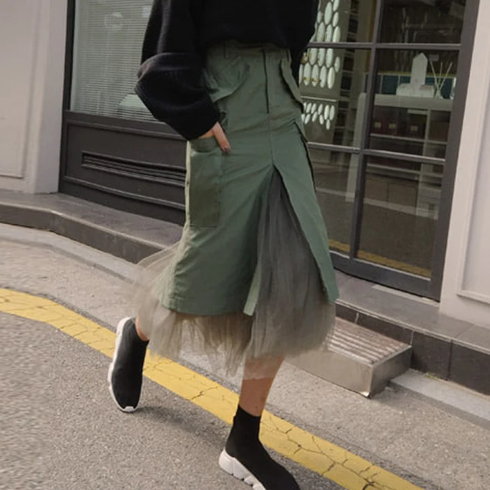 Autumn Army Green Tulle Patchwork Skirts Women High Waist Packet Hip Skirt Female Split Korean Fashion Clothing Skirts 2018
Autumn Army Green Tulle Patchwork Skirts Women High Waist Packet Hip Skirt Female Split Korean Fashion Clothing Skirts 2018