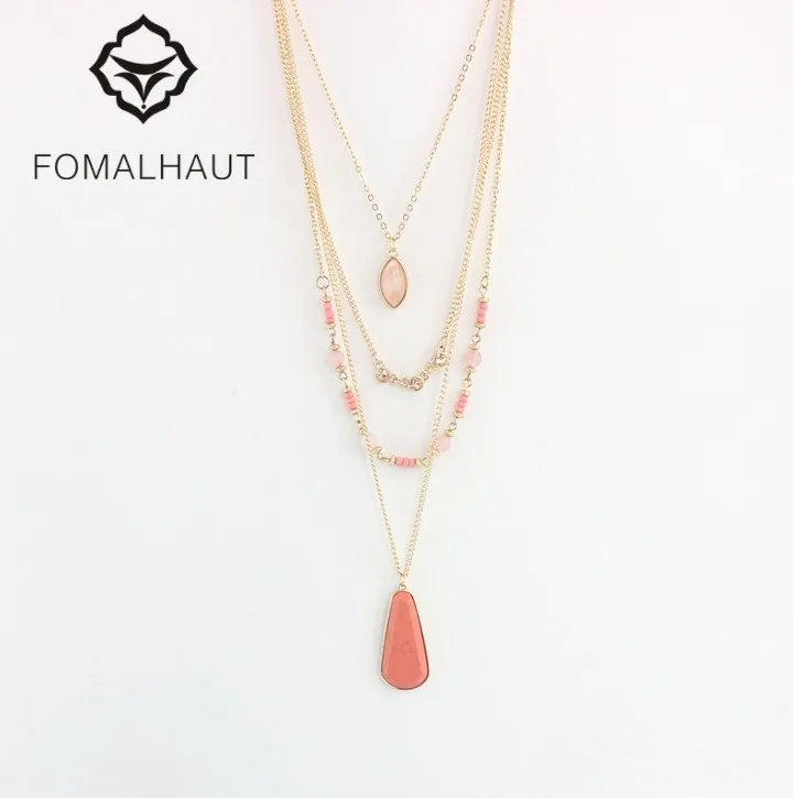 FOMALHAUT pinkstone stone beaded multi-layer gold color Pendant Long Statement Necklace Women 2016 Fashion BX-044
FOMALHAUT pinkstone stone beaded multi-layer gold color Pendant Long Statement Necklace Women 2016 Fashion BX-044