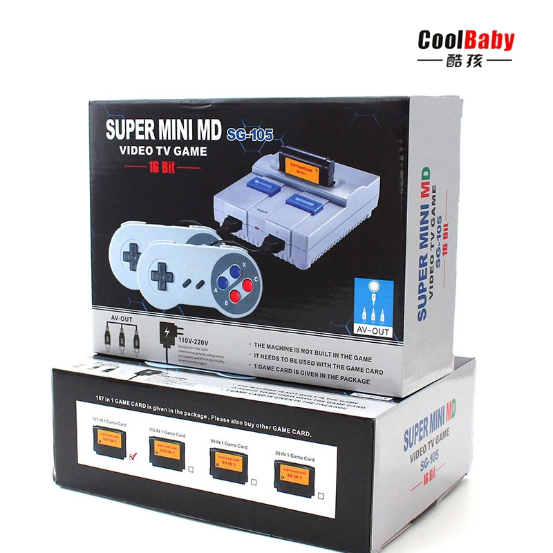 SPUER mini MD16 SG-105 16BIT AV output family games TV video game console with free 167 sega games can insert games card
SPUER mini MD16 SG-105 16BIT AV output family games TV video game console with free 167 sega games can insert games card