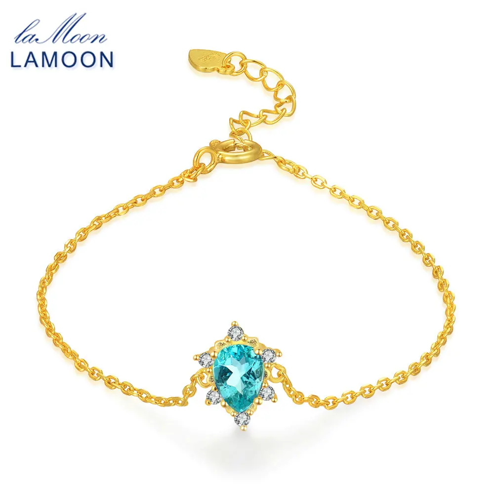 LAMOON 5x7 мм 100% карат натуральный грушевидный синий Apatite 925 пробы Серебряный браслет