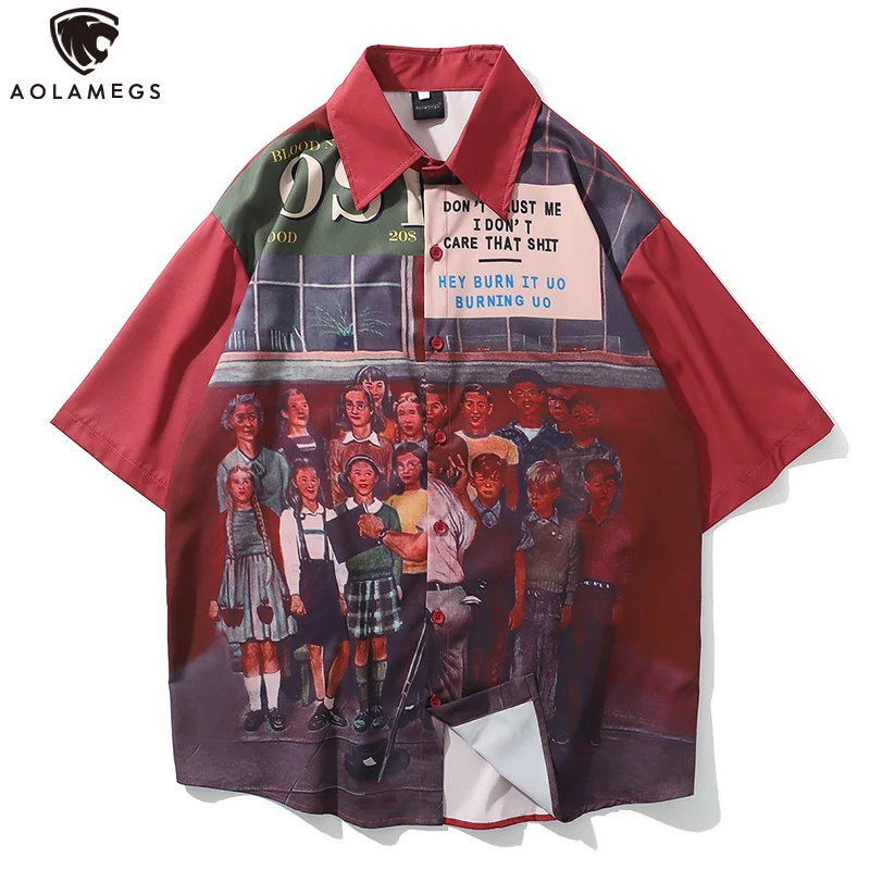 Aolamegs Shirts Men Japanese Retro Printed Male Shirts Polyester Harajuku Short Sleeve Shirt Casual Hip Hop Summer Streetwear
Aolamegs Shirts Men Japanese Retro Printed Male Shirts Polyester Harajuku Short Sleeve Shirt Casual Hip Hop Summer Streetwear