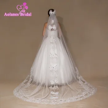 AOLANE 2018 Vintage Lace Cathedral Bows Crystals Wedding Veils Appliques Lace Edge 3 Meter Long One Layer Bridal Veils With Comb
AOLANE 2018 Vintage Lace Cathedral Bows Crystals Wedding Veils Appliques Lace Edge 3 Meter Long One Layer Bridal Veils With Comb