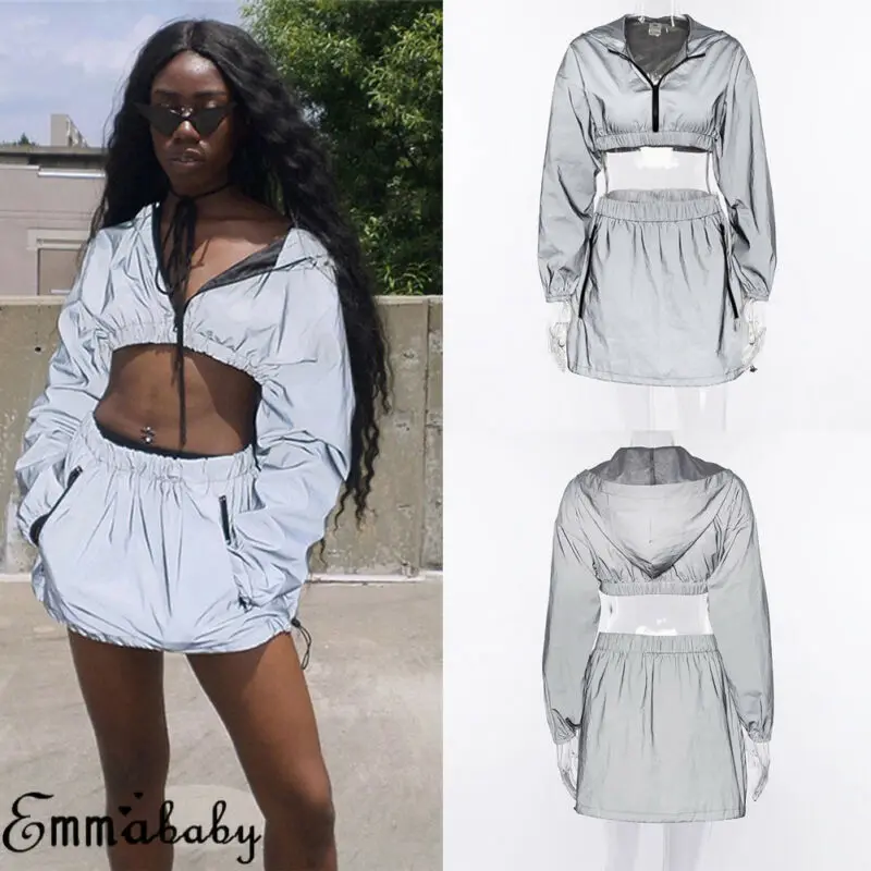 2PCS/Set Women Sports Reflective Zipper Hooded+Mini Dress Workout Tracksuit Reflective Clothes And Skirt
2PCS/Set Women Sports Reflective Zipper Hooded+Mini Dress Workout Tracksuit Reflective Clothes And Skirt