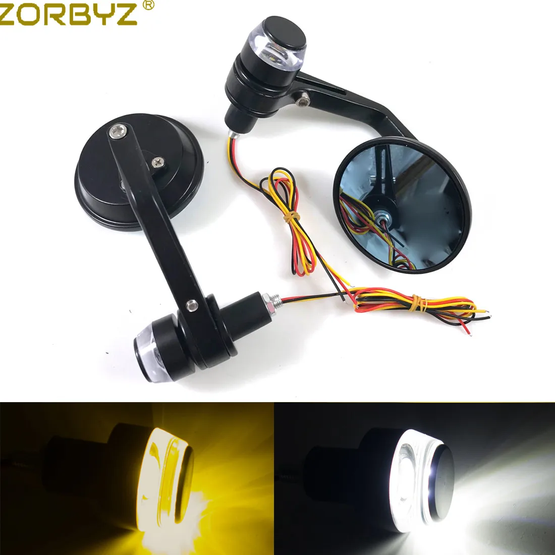 ZORBYZ Motorcycle 7/8" 22mm Black Aluminium Handle Bar End Rearview Side Mirror With LED Turn Signal Strobe Side Marker Light
ZORBYZ Motorcycle 7/8" 22mm Black Aluminium Handle Bar End Rearview Side Mirror With LED Turn Signal Strobe Side Marker Light