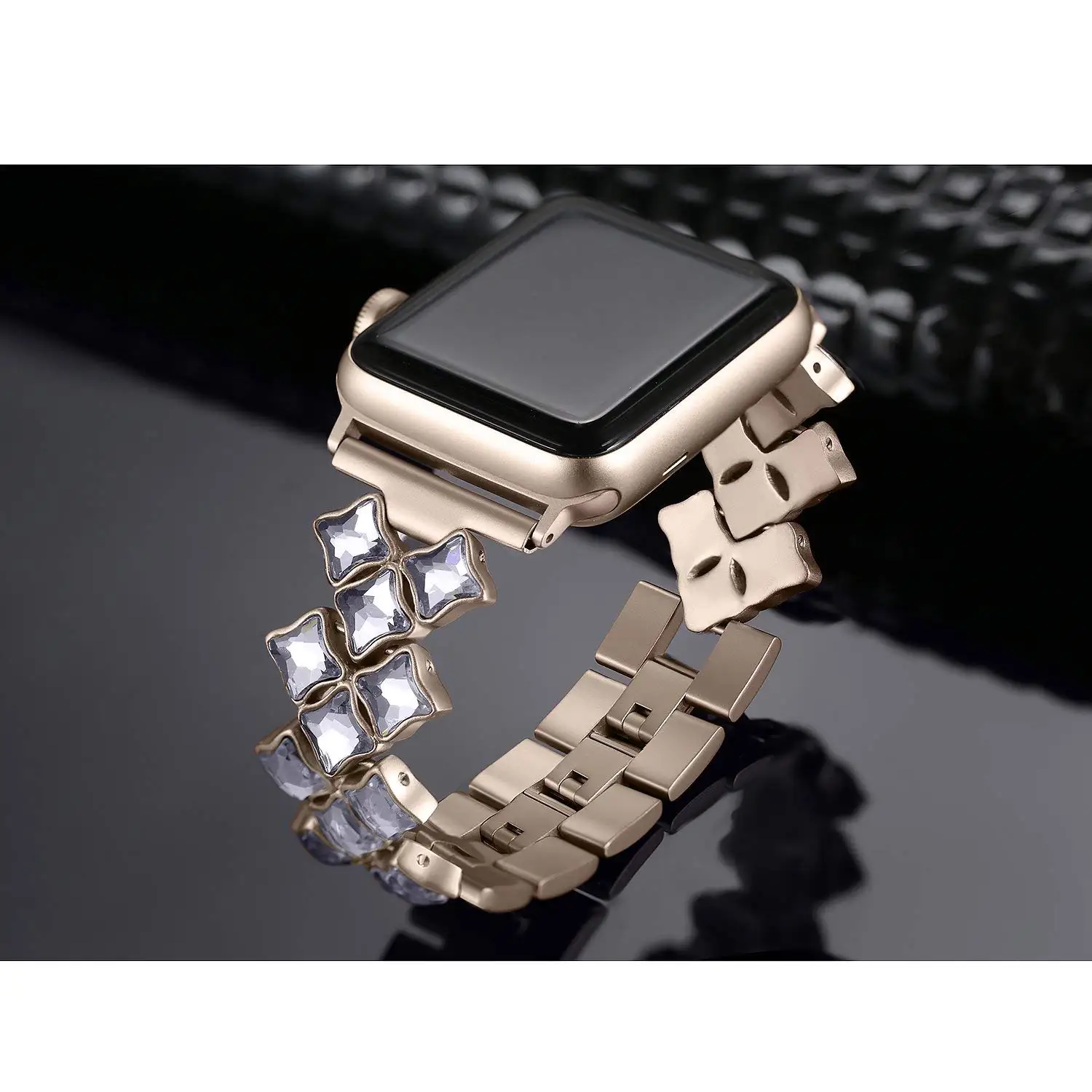 Apple Watch Bands Rose Gold Bling Diamond Stainless Steel Strap Iwatch Bracelet 44Mm 40Mm 42Mm 38Mm Series 1 2 3 4