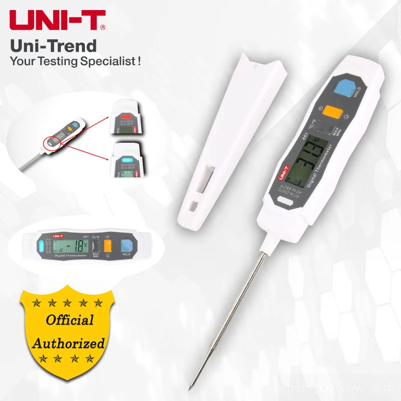 UNI-T A61 probe type thermometer (IP65); milk temperature/kitchen food/oil temperature/immersion/penetration temperature meter
UNI-T A61 probe type thermometer (IP65); milk temperature/kitchen food/oil temperature/immersion/penetration temperature meter
