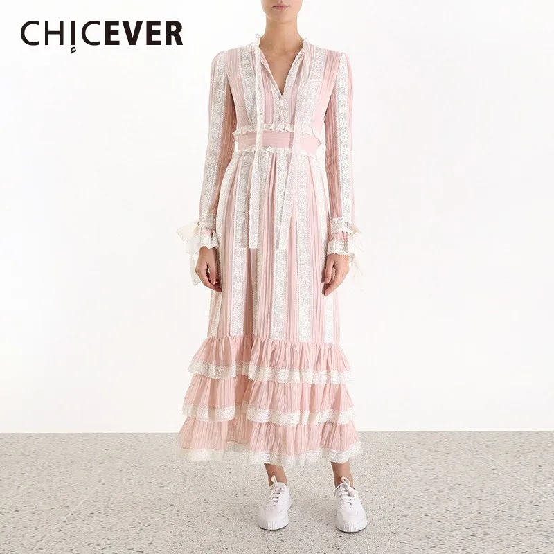 CHICEVER A Line Dress For Women V Neck Flare Sleeve High Waist Bandage Ruffles Lace Patchwork Dresses Female Fashion New Summer
CHICEVER A Line Dress For Women V Neck Flare Sleeve High Waist Bandage Ruffles Lace Patchwork Dresses Female Fashion New Summer