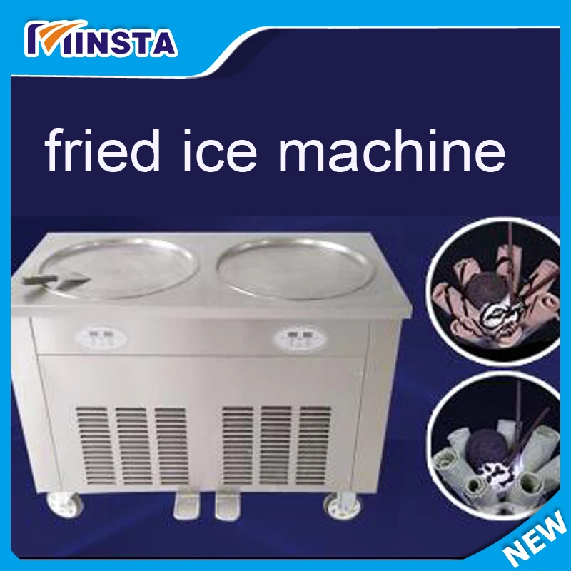Double pot Commercial Fried ice machine single control single compressor 2 pan fried ice cream machine