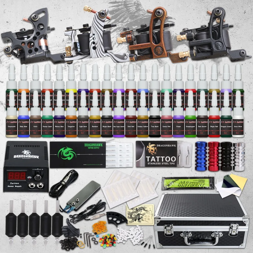 Complete Beginner Tattoo Kit 4 Machine Guns 40 Color Inks Mini Tattoo Power Supply Cheap Set Grips Needles Tips Supplies
Complete Beginner Tattoo Kit 4 Machine Guns 40 Color Inks Mini Tattoo Power Supply Cheap Set Grips Needles Tips Supplies