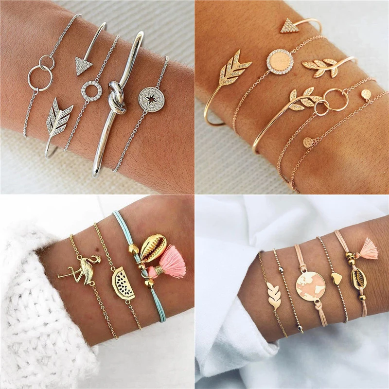 Modyle 5 Pcs/set Women Fashion Crystal Leaves Geometric Chain Gold Silver Color Bracelet Set Bohemian Vintage Jewelry
Modyle 5 Pcs/set Women Fashion Crystal Leaves Geometric Chain Gold Silver Color Bracelet Set Bohemian Vintage Jewelry