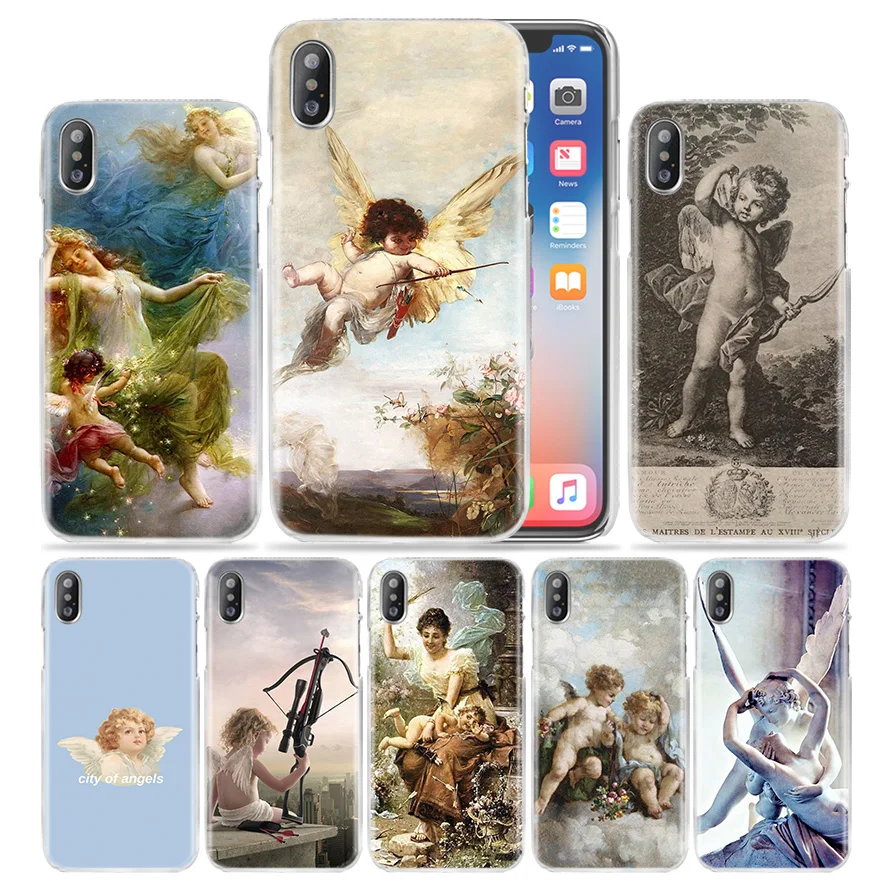 

Angel Cupid Art Case for iPhone XS Max XR X 10 7 7S 8 6 6S Plus 5S SE 5 4S 4 5C Clear Hard Plastic PC Vintage Phone Cover Coque