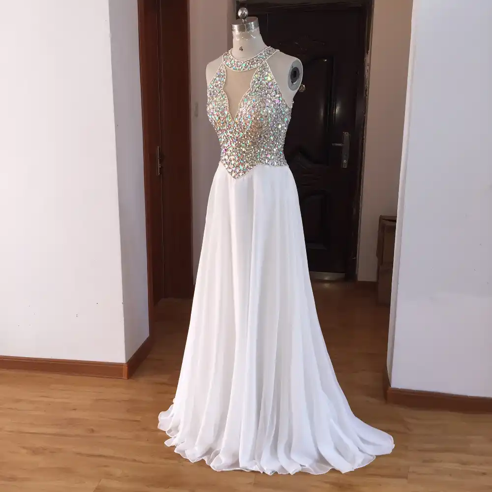 white chiffon prom dress