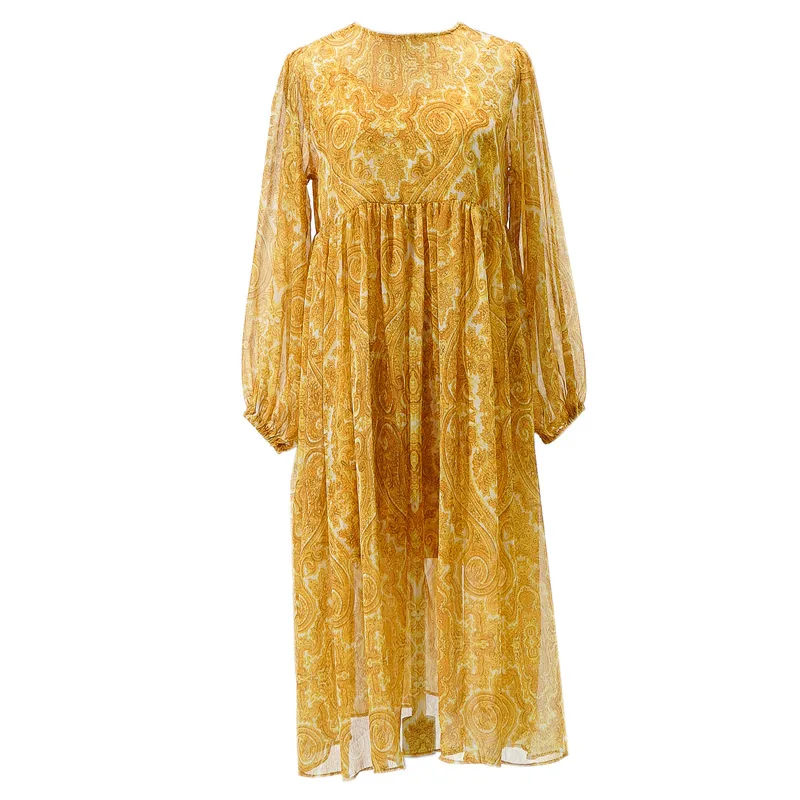 PERHAPS U yellow print o neck lantern sleeve long sleeve midi long dress loose autumn D0615
PERHAPS U yellow print o neck lantern sleeve long sleeve midi long dress loose autumn D0615