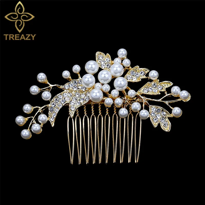 TREAZY Fashion Gold Color Crystal Pearls Floral Hair Combs for Women Wedding Bride Headpiece Bridal Hair Jewelry Accessories
TREAZY Fashion Gold Color Crystal Pearls Floral Hair Combs for Women Wedding Bride Headpiece Bridal Hair Jewelry Accessories