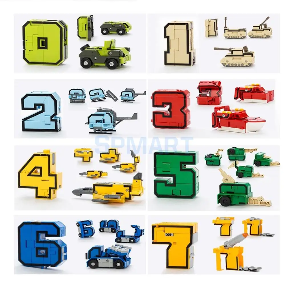 Numbers Armour Team Transforming Robot Toy Educational Toys Assembly Robots for Kid Children Play Display - 10pcs/Set