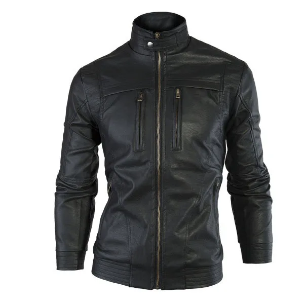 Autumn winter Men Mandarin Collar Jacket Faux Leather Fashion Slim Motorcycle Coat Masculino Windbreaker | Мужская одежда