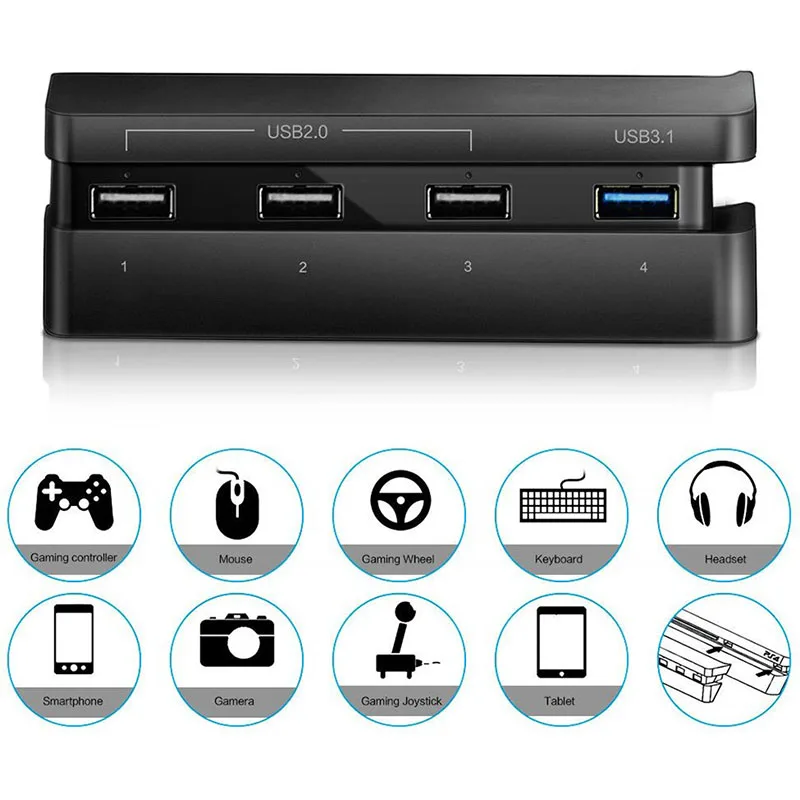 4 USB Port Hub for PS4 Slim USB 3.1 USB 2.0 Super Transfer Speed Charger Controller Splitter Expansion Adapter LED Indicator
4 USB Port Hub for PS4 Slim USB 3.1 USB 2.0 Super Transfer Speed Charger Controller Splitter Expansion Adapter LED Indicator