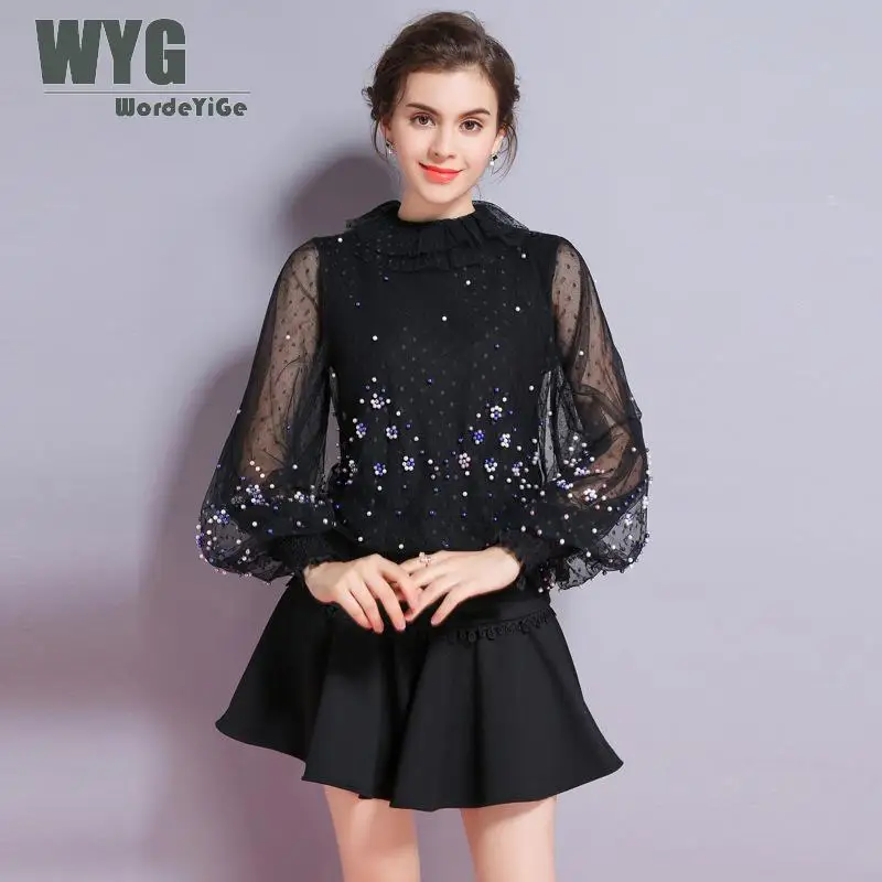 Korean Style Sweet Sweater 2018 Autumn New Multi Color Pearls Beading Ruffled Collar Shirred Lantern Sleeve White Black Pullover
Korean Style Sweet Sweater 2018 Autumn New Multi Color Pearls Beading Ruffled Collar Shirred Lantern Sleeve White Black Pullover