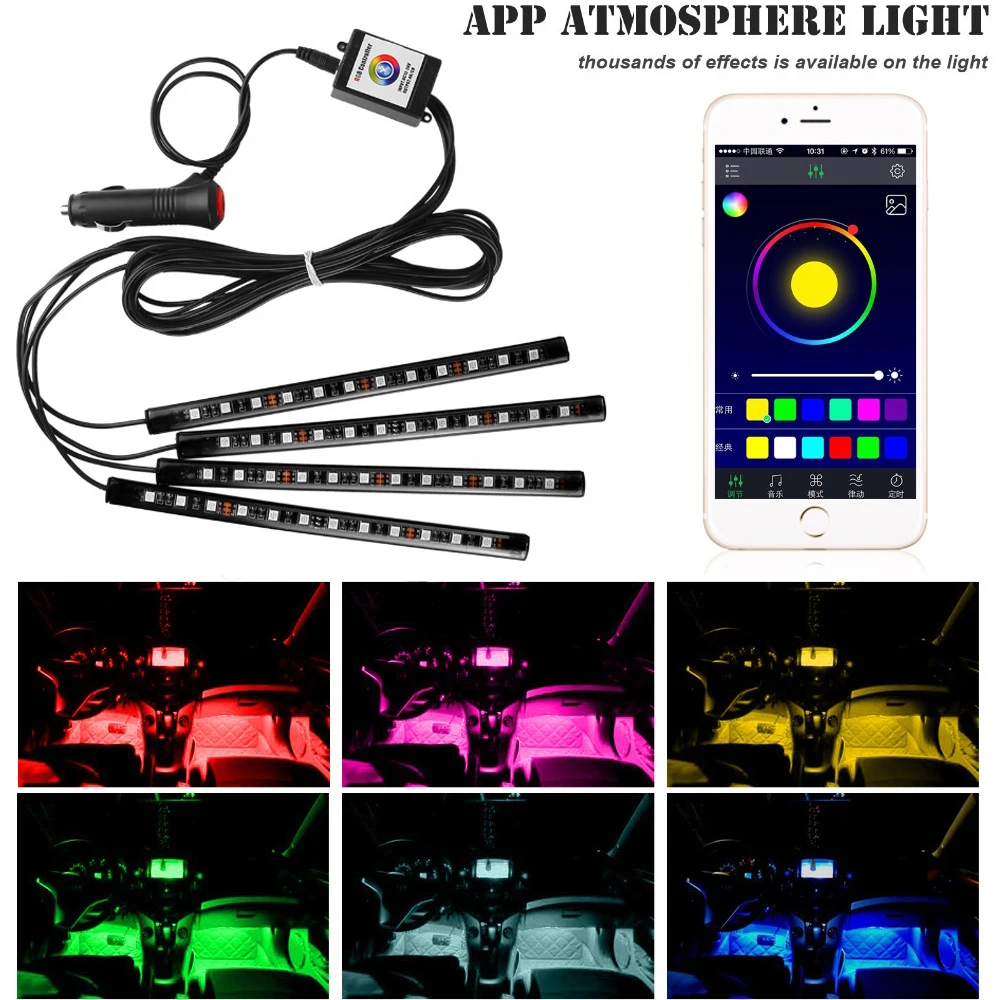 4PCS Car Blutooth APP Intelligent Control 12LED Decorative LED Atmosphere Neon Lamp Light RGB Car Footwell Light For Android IOS
4PCS Car Blutooth APP Intelligent Control 12LED Decorative LED Atmosphere Neon Lamp Light RGB Car Footwell Light For Android IOS